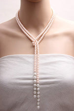 Load image into Gallery viewer, 6MM Pastel Pink &amp; 8MM White Shell Coated Pearls Long Fold &amp; Wear Necklace
