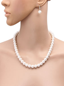 10MM (Big Pearl Size) White Shell-Coated High Luster Pearls Necklace Jewelry Set