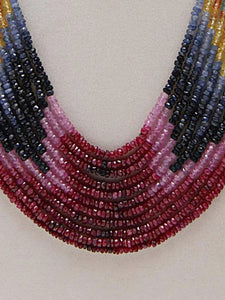 11-Layered Precious Natural Sapphire Multicolor Gemstone Beads Geometric Pattern Necklace High Luster Beads Net Carat Weight 545