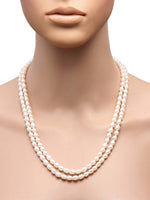 Load image into Gallery viewer, Oval White Freshwater Rice Pearl Double layered Necklace with Pearl Tassels Adjustable Dori, 240 carats (F1002)
