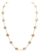 Load image into Gallery viewer, Baroque Flat Rounded Light Golden Pearls with Silver 1MM Bead Balls Long Chain - (F1019)
