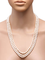 Load image into Gallery viewer, Oval White 3 Layered Freshwater Pearls Necklace with 92.5 Sterling Silver Clasp, 345 carats - (F1003)
