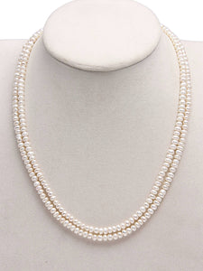 Button Shaped White Freshwater Double Layered Necklace with 92.5 Sterling Silver Clasp, 160 carats - (F1009)