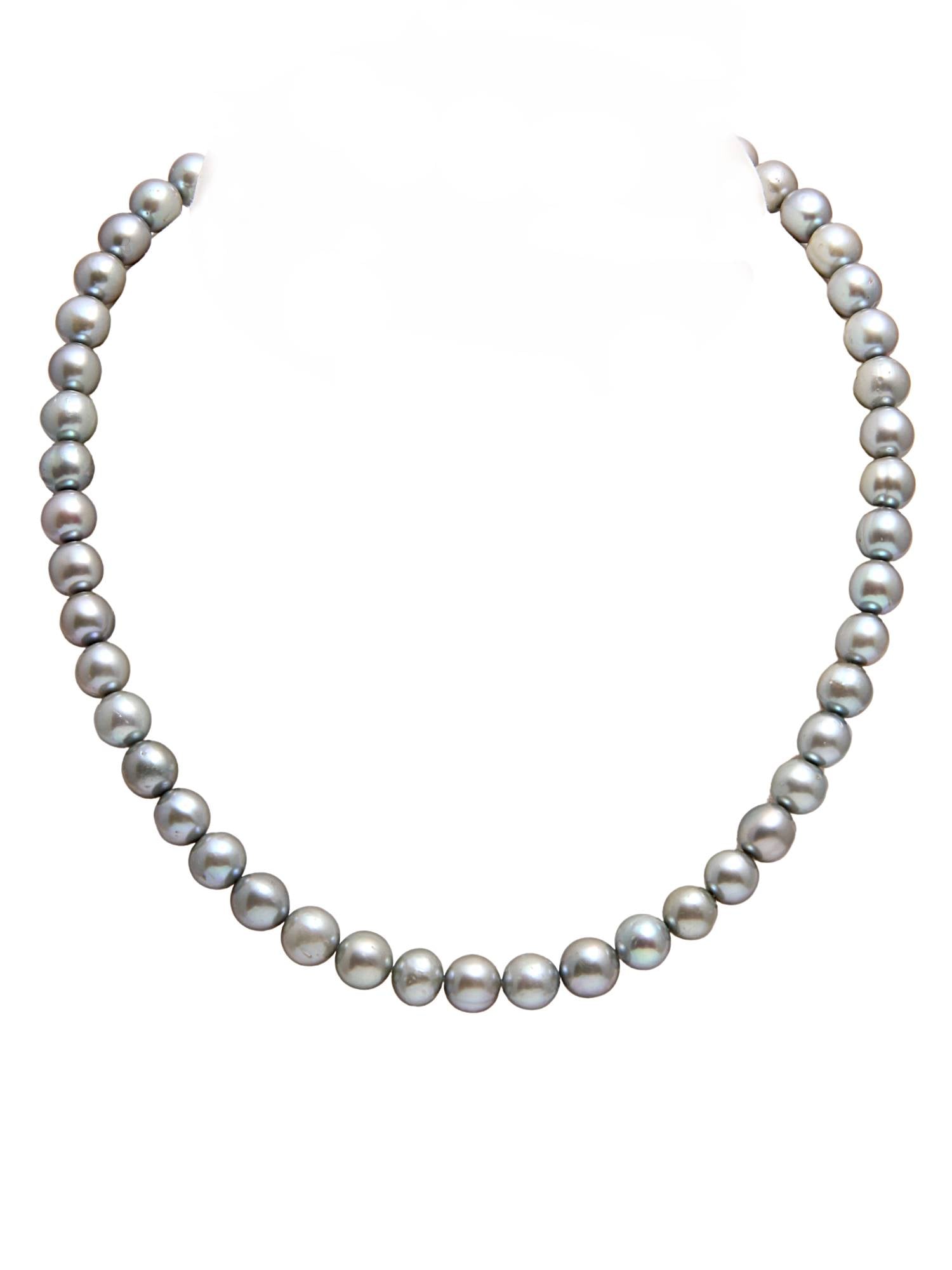Round Silver Grey (8MM) Natural Freshwater Real Pearl Necklace with 92.5 Sterling Silver Clasp, 235 carats - (F1012)