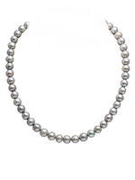 Load image into Gallery viewer, Round Silver Grey (8MM) Natural Freshwater Real Pearl Necklace with 92.5 Sterling Silver Clasp, 235 carats - (F1012)
