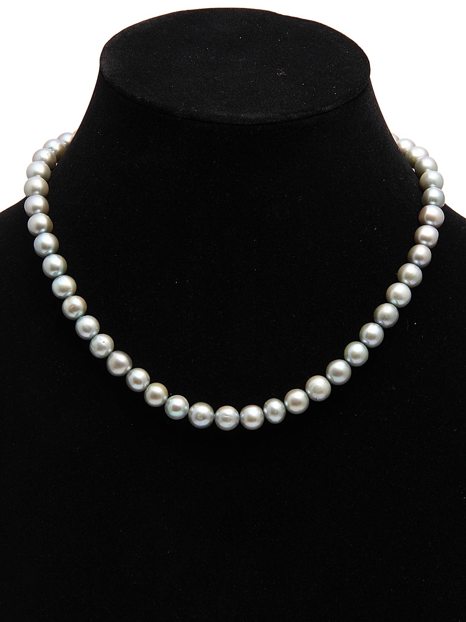 Round Silver Grey (8MM) Natural Freshwater Real Pearl Necklace with 92.5 Sterling Silver Clasp, 235 carats - (F1012)