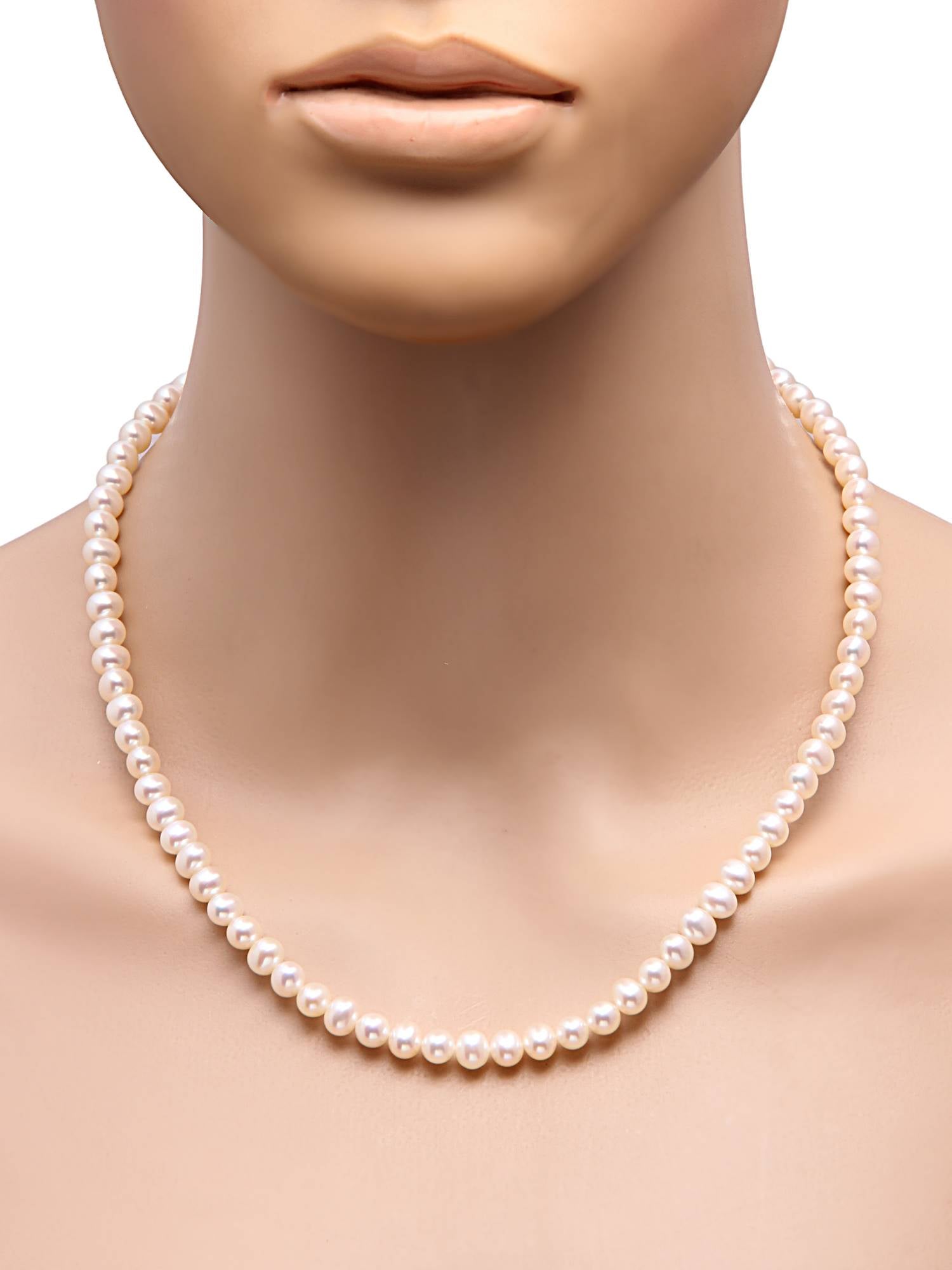 Semi Round (6mm) White Freshwater Real Pearl Necklace with 92.5 Sterling Silver Clasp 115 carats - (F1005)