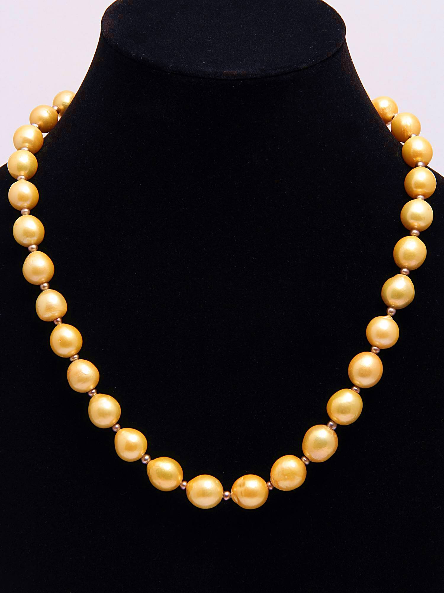 Golden Yellow(12-10MM) Semi-Baroque Shaped & 4MM Grey button Freshwater Pearls Necklace Set with 92.5 Sterling Silver Clasp, 450 carats - (F1018)