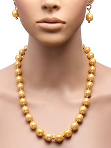 Golden Yellow(12-10MM) Semi-Baroque Shaped & 4MM Grey button Freshwater Pearls Necklace Set with 92.5 Sterling Silver Clasp, 450 carats - (F1018)