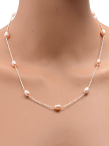 925 Sterling Silver Chain Necklace with High Luster Freshwater Pearls (925SL-FWP11)