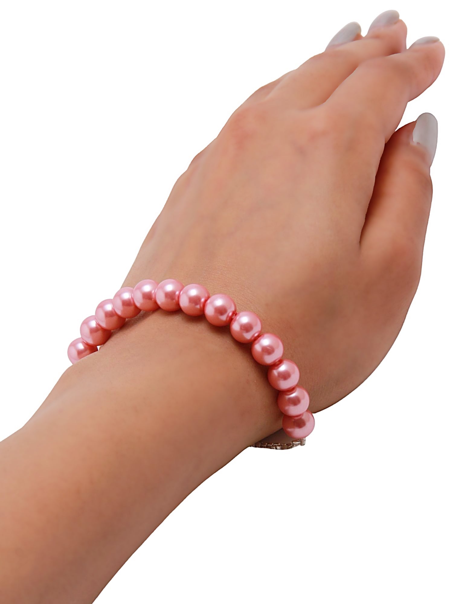 Glossy Dark Pink 8MM Shell-Pearls Bracelet