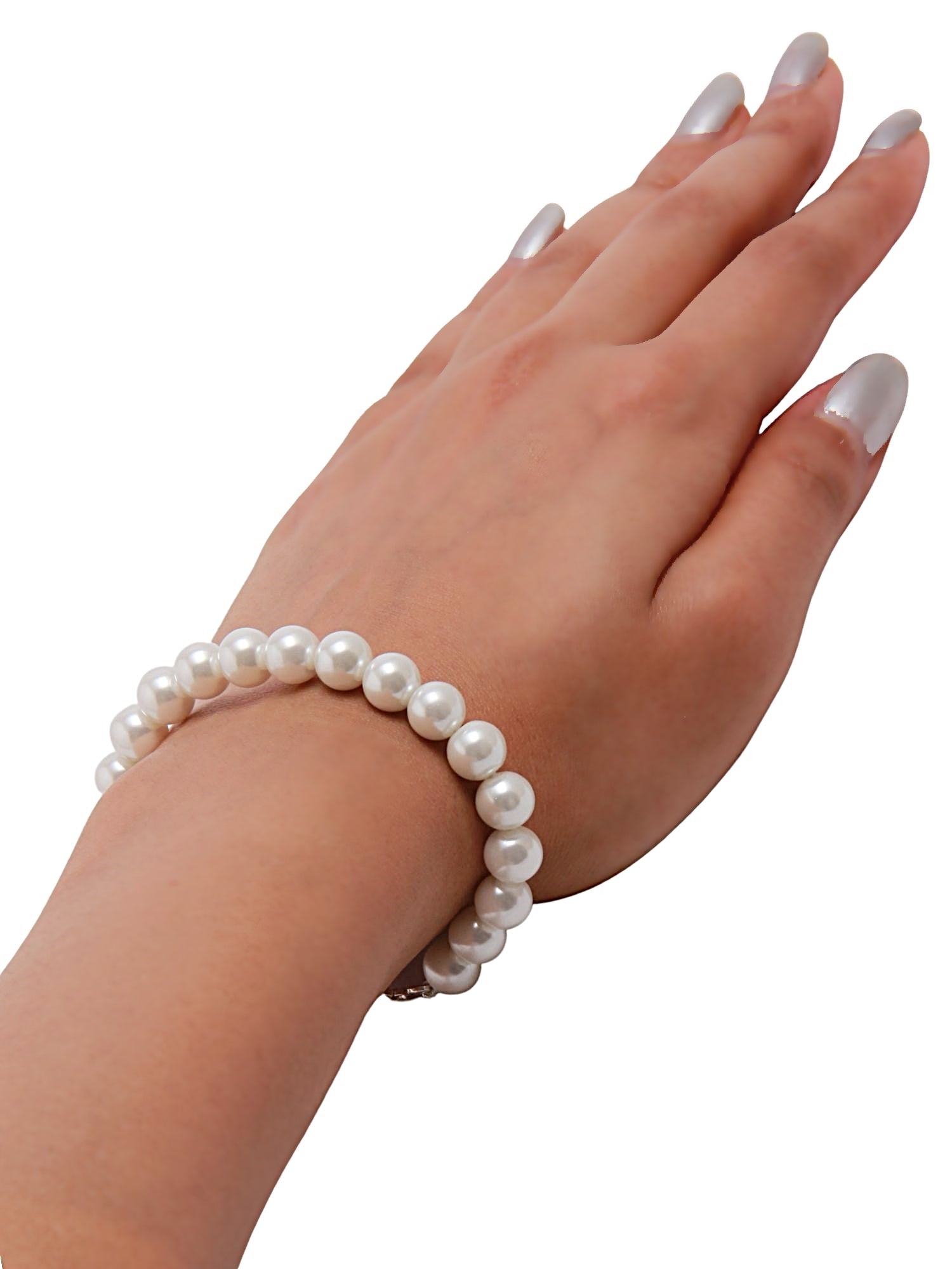 Glossy Pure White 8MM Shell-Pearls Bracelet
