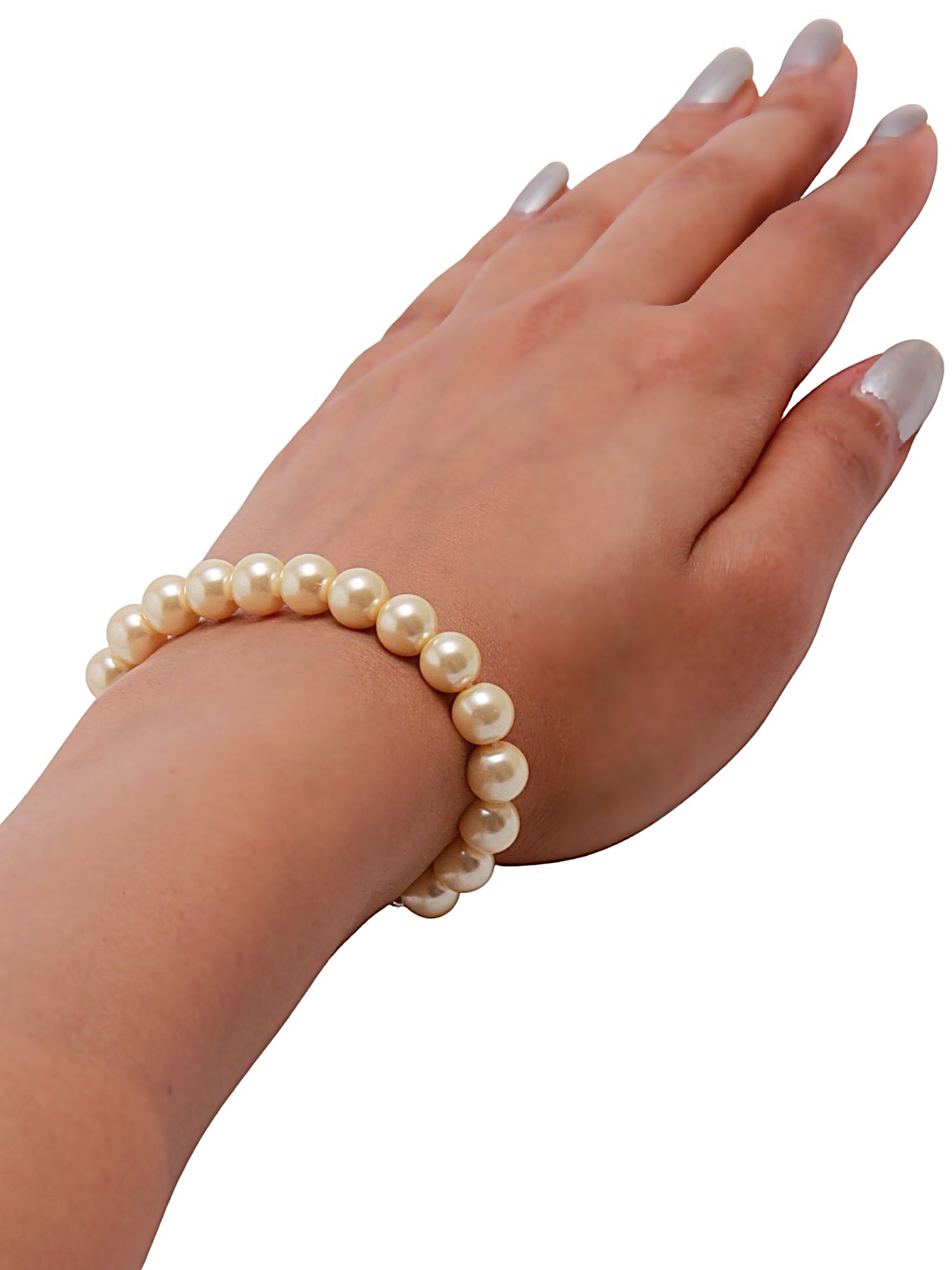Glossy Off White 8MM Shell-Pearls Bracelet