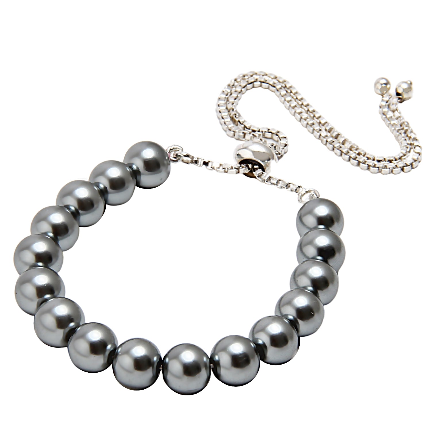 Glossy Silver Grey 8MM Shell-Pearls Bracelet