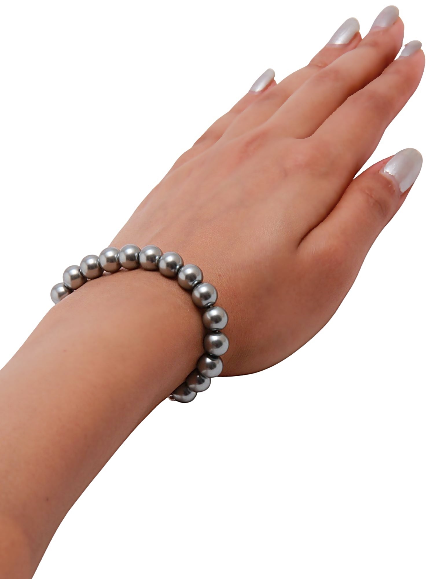 Glossy Silver Grey 8MM Shell-Pearls Bracelet