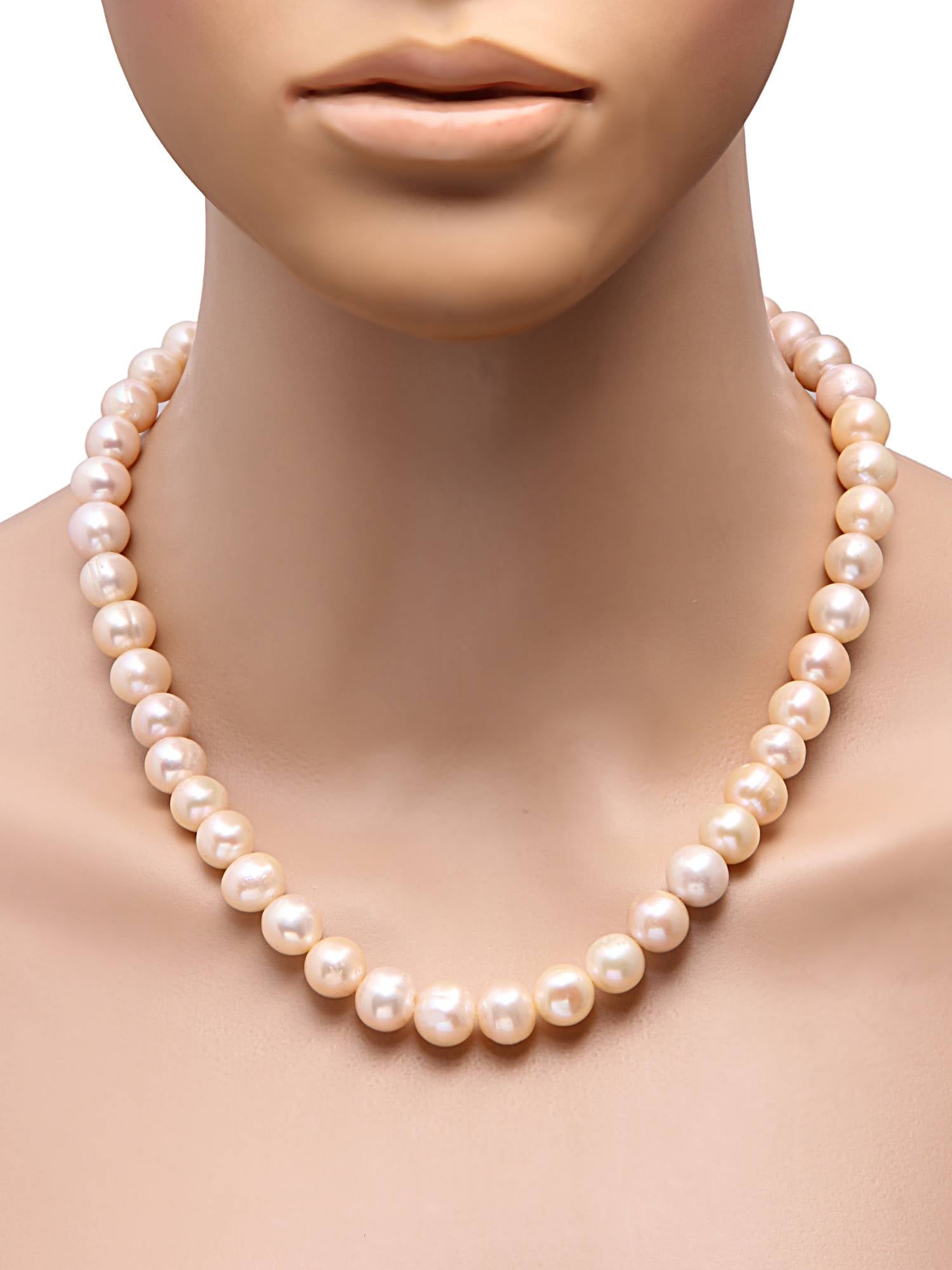 Semi-Round Pastel Pink (10MM) Natural Freshwater Pearl Necklace Set with 92.5 Sterling Silver Clasp, 300 carats- (F1011)