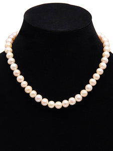Semi-Round Pastel Pink (10MM) Natural Freshwater Pearl Necklace Set with 92.5 Sterling Silver Clasp, 300 carats- (F1011)