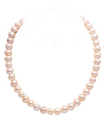 Load image into Gallery viewer, Semi-Round Pastel Pink (10MM) Natural Freshwater Pearl Necklace Set with 92.5 Sterling Silver Clasp, 300 carats- (F1011)
