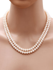 High Luster White Freshwater Pearls 2-Layered Necklace with 92.5 Sterling Silver Clasp, 290 Carats -(F1021)