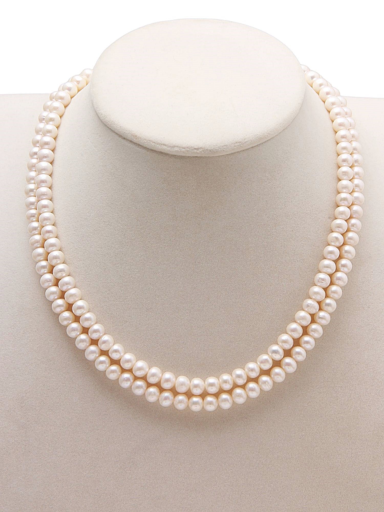 High Luster White Freshwater Pearls 2-Layered Necklace with 92.5 Sterling Silver Clasp, 290 Carats -(F1021)