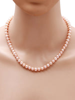 Load image into Gallery viewer, High Luster Delicate Peach Pink Freshwater Pearls Necklace with 92.5 Sterling Silver Clasp- 144 Carats - (F1028)
