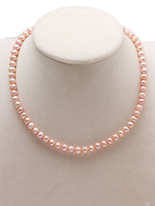 High Luster Delicate Peach Pink Freshwater Pearls Necklace with 92.5 Sterling Silver Clasp- 144 Carats - (F1028)