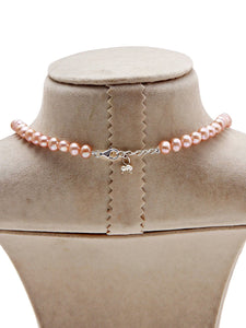 High Luster Delicate Peach Pink Freshwater Pearls Necklace with 92.5 Sterling Silver Clasp- 144 Carats - (F1028)