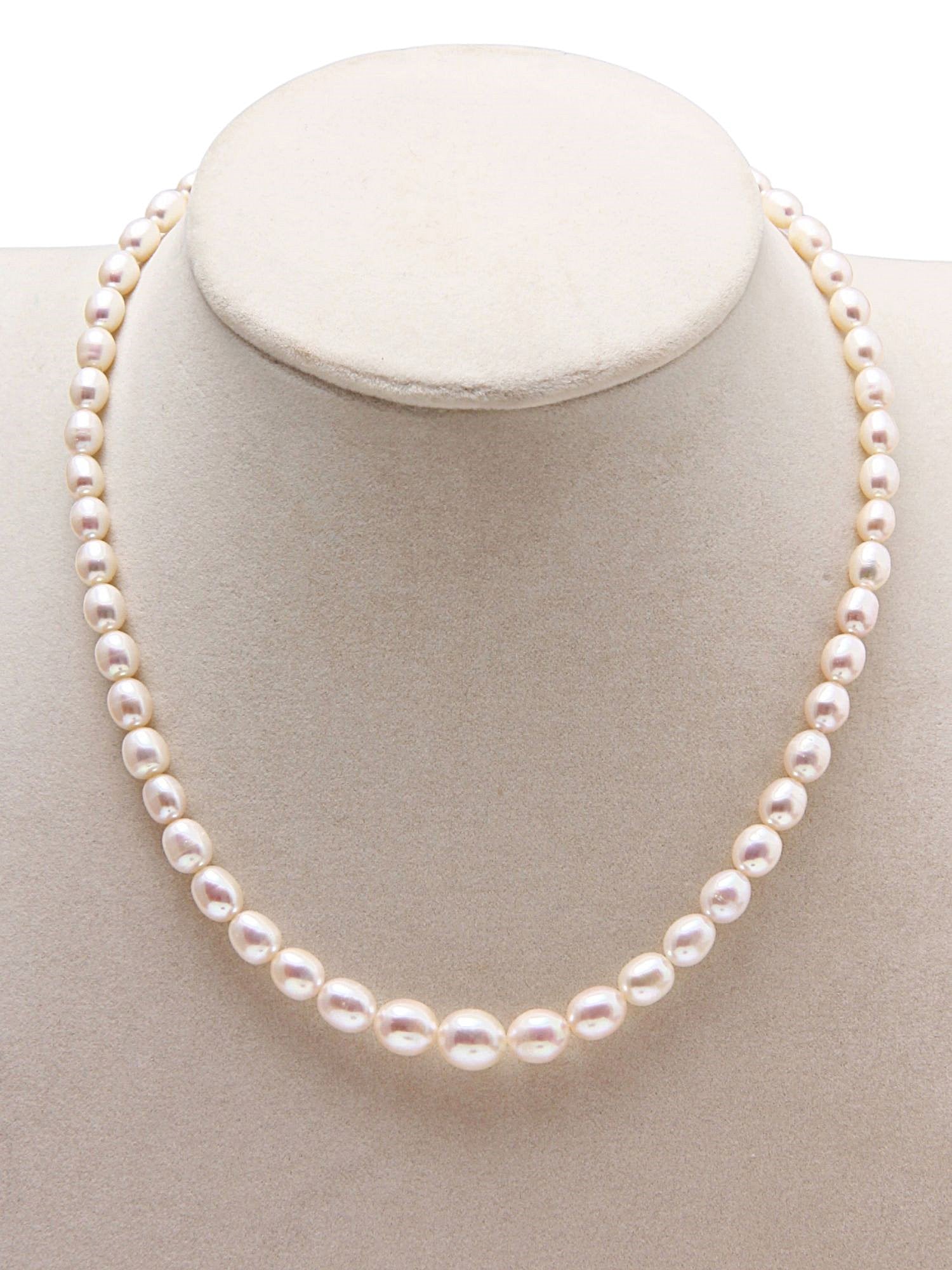 High Luster Oval White Freshwater Pearls Necklace AAA Grade with 92.5 Sterling Silver Clasp, 135 Carats - (F1027)
