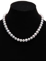 Load image into Gallery viewer, Semi-Round Silver Grey (10MM) Natural Freshwater Real Pearl Necklace with 92.5 Sterling Silver Clasp, 330 carats - (F1013)
