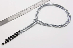 6MM Silver Grey & 8MM Black Shell  Coated Pearls Fold & Wear Necklace