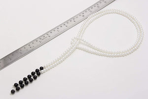 6MM White & 8MM Black Shell-Coated Pearl Fold & Wear Necklace