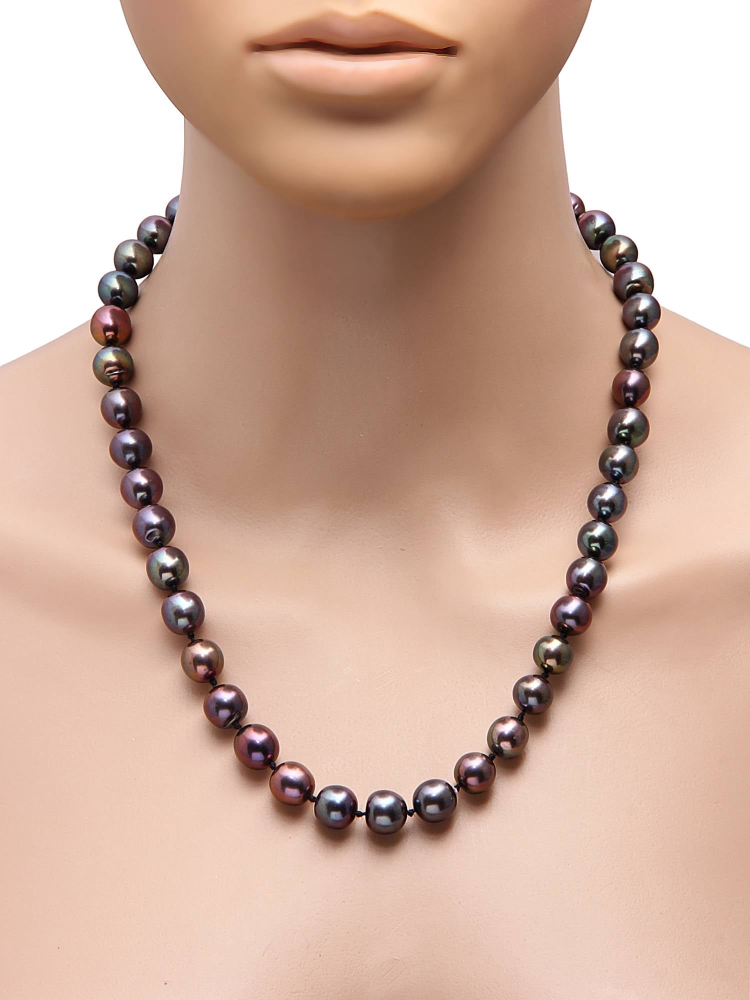 Round (10MM) Tahitian Grey Freshwater Pearl Knotted Necklace with 92.5 Sterling Silver Clasp, 285 carats - (F1015)