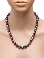 Load image into Gallery viewer, Round (10MM) Tahitian Grey Freshwater Pearl Knotted Necklace with 92.5 Sterling Silver Clasp, 285 carats - (F1015)
