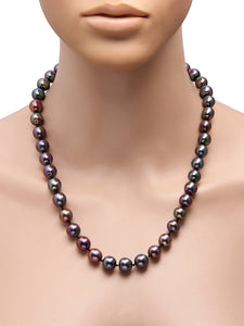 Round (10MM) Tahitian Grey Freshwater Pearl Knotted Necklace with 92.5 Sterling Silver Clasp, 285 carats - (F1015)