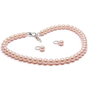 10MM (Big Pearl Size) Pastel Pink Shell-Coated High Luster Pearls Necklace Jewelry Set
