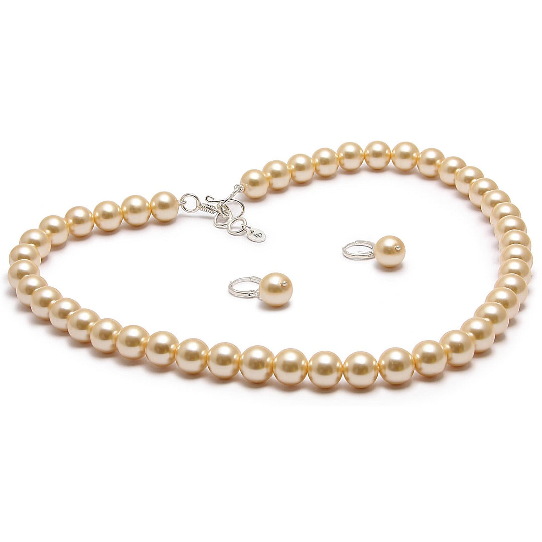 10MM (Big Pearl Size) South Sea Cream Shell-Coated High Luster Pearls Necklace Jewelry Set