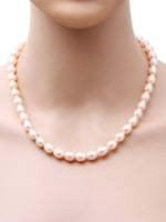 Load image into Gallery viewer, Oval (8mm by 10mm) Pink Freshwater Pearl Necklace, 200 carats - (F1006)
