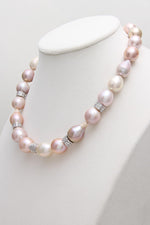 Load image into Gallery viewer, Pinkish Silver Freshwater Big Baroque Real Pearls Necklace with Rhodium Plated Signity Diamante Clasp  &amp; Jump-Rings (F1001)
