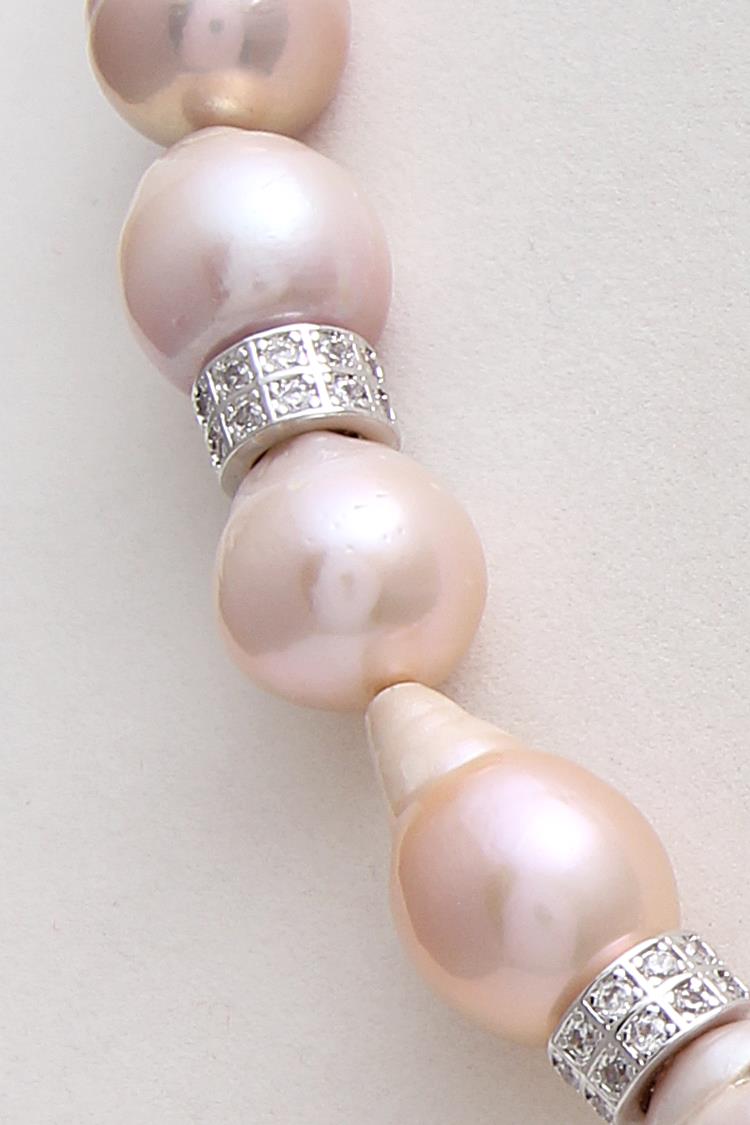 Pinkish Silver Freshwater Big Baroque Real Pearls Necklace with Rhodium Plated Signity Diamante Clasp  & Jump-Rings (F1001)