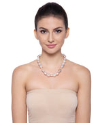 Load image into Gallery viewer, Pinkish Silver Freshwater Big Baroque Real Pearls Necklace with Rhodium Plated Signity Diamante Clasp  &amp; Jump-Rings (F1001)
