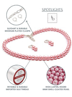 Load image into Gallery viewer, 8MM (Medium Pearl Size) Rose Pink Shell-Coated High Luster Pearls Necklace Jewelry Set
