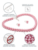 Load image into Gallery viewer, 10MM (Big Pearl Size) Rose Pink Shell-Coated High Luster Pearls Necklace Jewelry Set
