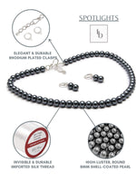 Load image into Gallery viewer, 8MM (Medium Pearl Size) Dark Grey Shell-Coated High Luster Pearls Necklace Jewelry Set
