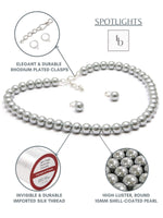 Load image into Gallery viewer, 10MM (Big Pearl Size) Silver Grey Shell-Coated High Luster Pearls Necklace Jewelry Set
