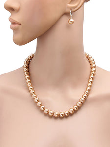 10MM (Big Pearl Size) Golden Shell-Coated High Luster Pearls Necklace Jewelry Set