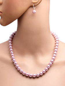 10MM (Big Pearl Size) Lavender Purple Shell-Coated High Luster Pearls Necklace Jewelry Set