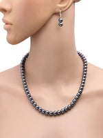 Load image into Gallery viewer, 8MM (Medium Pearl Size) Dark Grey Shell-Coated High Luster Pearls Necklace Jewelry Set
