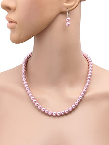 8MM (Medium Pearl Size) Lavender Shell-Coated High Luster Pearls Necklace Jewelry Set